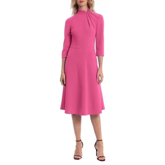 DONNA MORGAN Twist Collar Fit & Flare Dress Size 6 - Picture 1 of 4